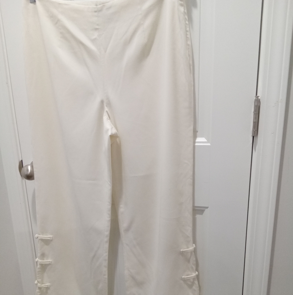 Metro Style Stretch Plus Size 14 White Split Legged w/Knotted Loops Dress Pants